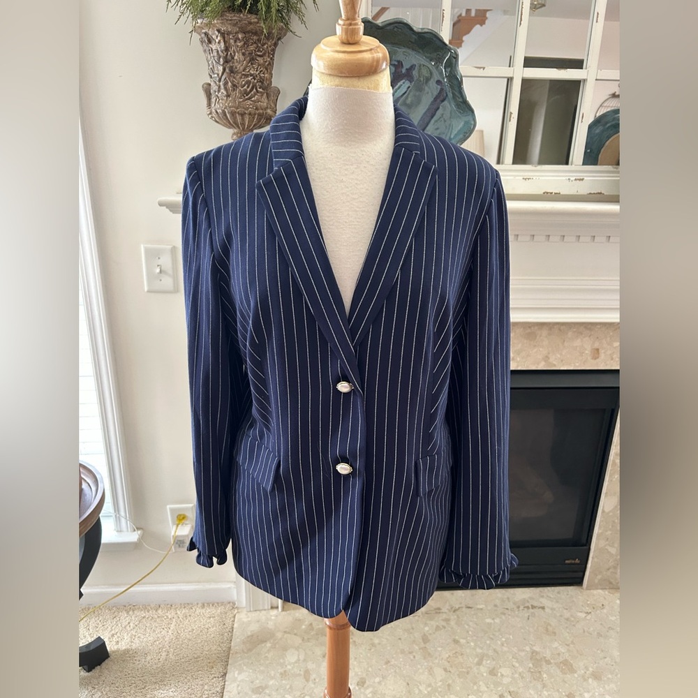 Chico's Navy Blue Striped Blazer